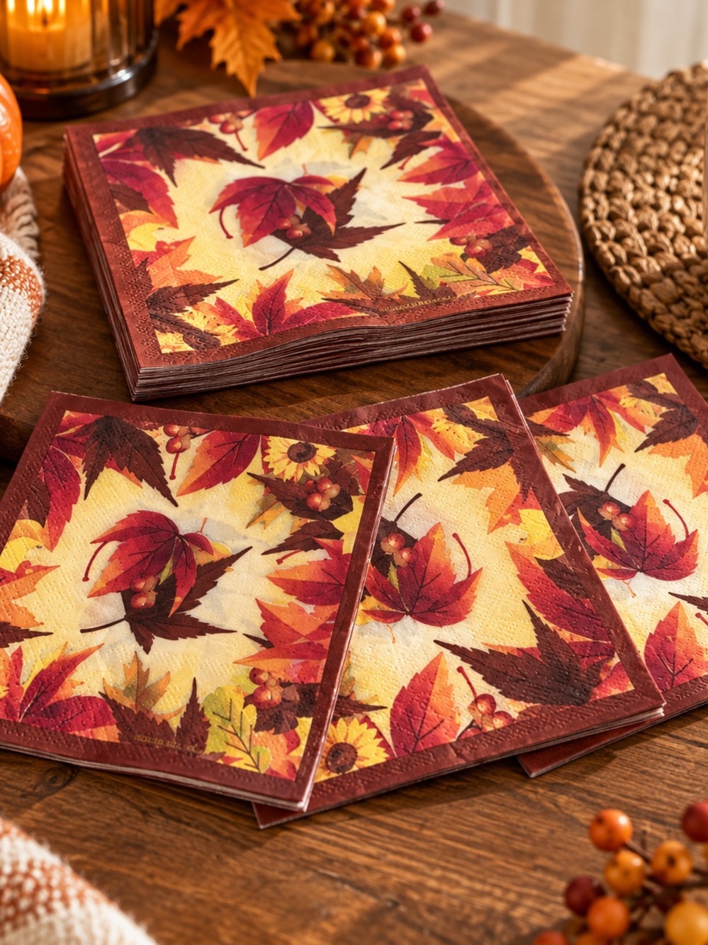 Amscan Fall Leaves Beverage Napkins - Red, Orange, Yellow, Brown